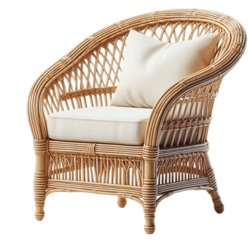 Classic Rattan Armchair with Beige Cushion