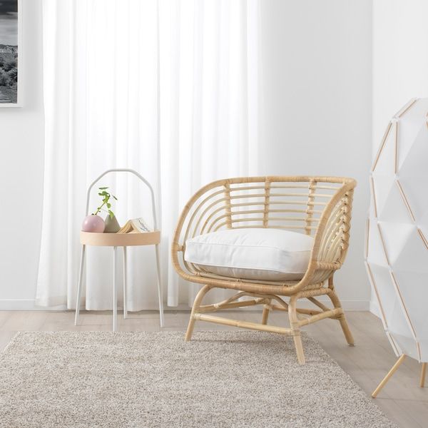 Cozy Rattan Lounge Chair with Thick White Cushion